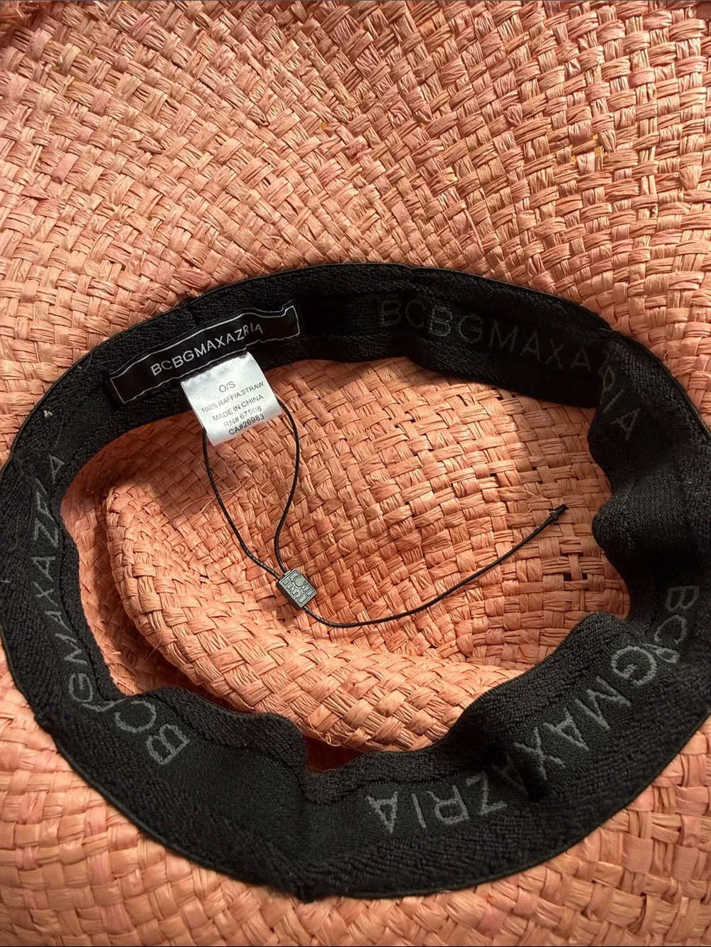 BCBGMaxAzria Pink Woven Straw Sun Hat with Pearl Accents
